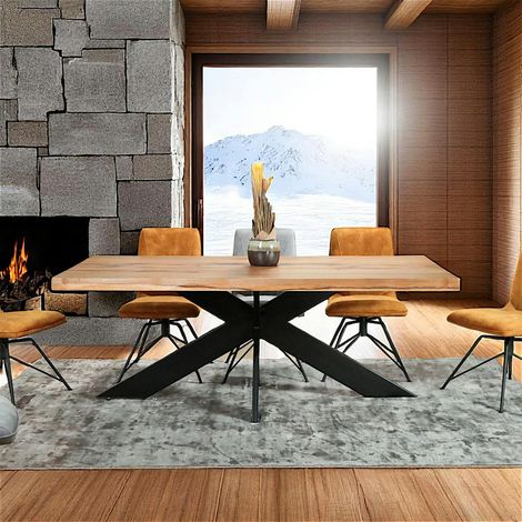 Table extensible chêne huilé bords naturels pied noir fin 220 cm PALERME