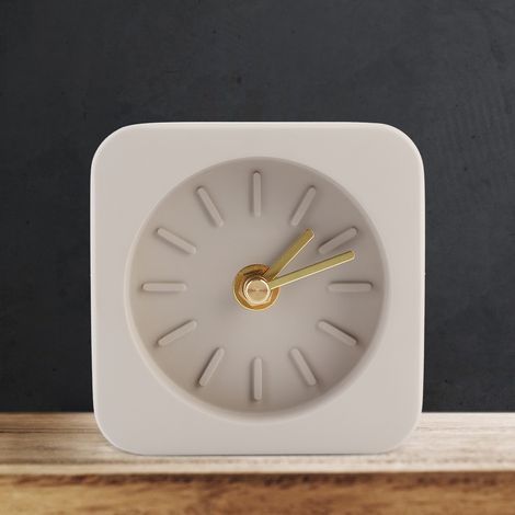 Horloge de bureau carrée simple en ciment GEEKCOOK pour bureau, maison, salon, décoration intérieure - Marron (1/5)
