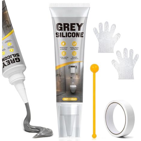 Silicone Gris, Joint Salle de Bain, 150 ml, Imperméable et Durable, sur Multi-supports, pour Salles de Bains, Cuisines, Intérieur et Extérieur (1/5)