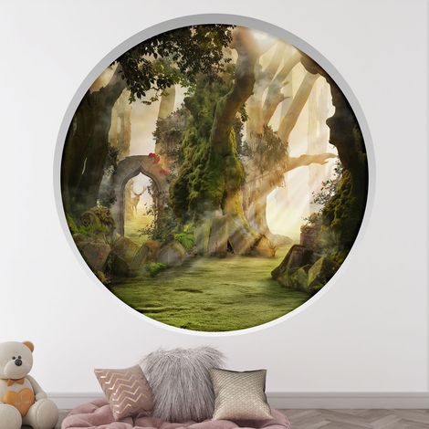 Stickers Trompe l'oeil Arche ronde Enfants Forêt - Diamètre 30 cm (1/4)