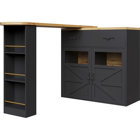 Ausziehbarer Bartisch in Schwarz aus MDF mit Stauraum, 204 x 39 x 104 cm (1/5)