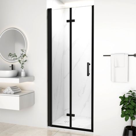 Bifold Frameless Shower Enclosure, 6mm Safety Easy-Clean Glass, Space Saving, Matte Black, 760mm (1/5)