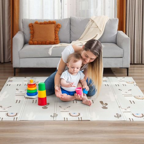 Baby Vivo Spielmatte / Spielteppich für Kinder doppelseitig mit Straße 200 x 180 cm - Alpaka (1/5)
