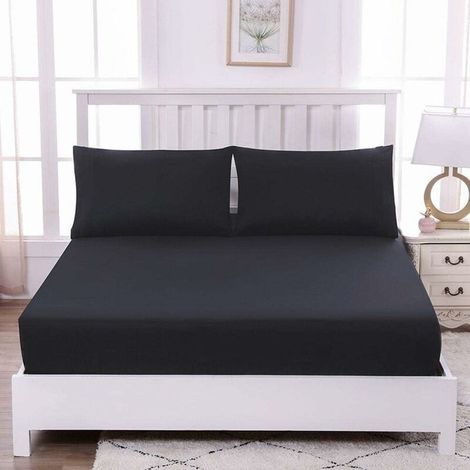 royaluxe - Drap Housse 160x200cm Coton Matelas Epais Bonnet 30cm Différentes Couleurs et Tailles (160x200cm, Noir) (1/5)