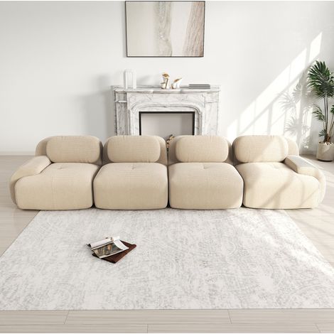 Modulares Ecksofa 388x103x75 cm beige aus Cord rahmenlos und montagefrei (1/5)