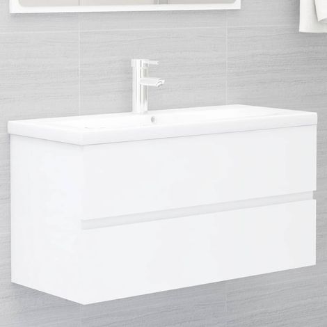 Meuble de salle de bain Contemporain - Meuble sous vasque - avec lavabo intégré Blanc Aggloméré Chic-140514 (1/5)