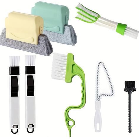 Kit, herramienta de limpieza de grietas de mano, herramienta de limpieza de rieles de puertas y ventanas, cepillo de limpieza de grietas y esquinas