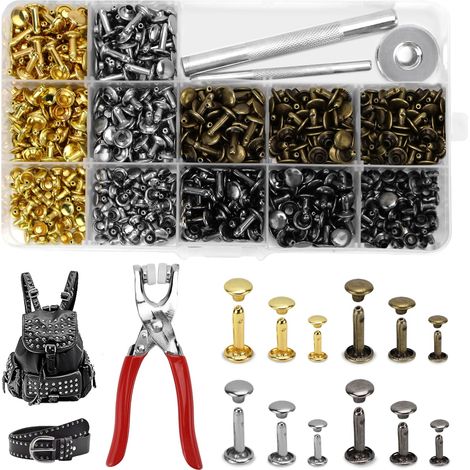 Ensemble de 360 rivets pour cuir, 4 couleurs, avec pince à riveter et pince à perforer. Rivets creux pour cuir de 12 mm, 8 mm et 6 mm, pour la création de vêtements et d'objets en cuir. Idéal pour le 