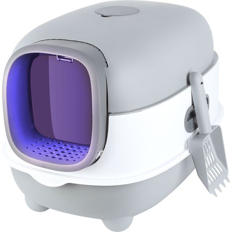 – Bac à litière fermé avec désinfection UV – Capacité 8 kg – Lampe UV rechargeable – Conception anti-odeur – Dimensions 39 x 56 x 40 cm – Gris