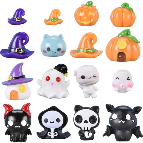 Ornement Halloween Miniature - Figurine Citrouille Momie Chapeau - Décoration Résine Thème Fête d'Halloween - Lot de 16 Pièces (1/5)