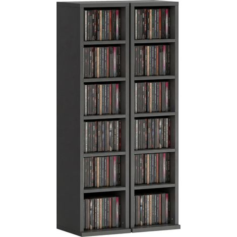 Pour Passionnés de Musique Organisation Rapide Lot 2 Colonnes Meuble Rangement CD DVD 12 Compartiments 21x22,5x88,5cm Noir (1/5)