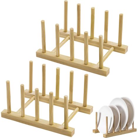 2 Pièces Egouttoir Vaisselle Bois 4 Compartiments Porte Assiette Egouttoir Vaisselle Bois Résistant à L'humidité Range Assiette Conception Creuse Égouttoirs pour Bols Tasses Soucoupes (1/5)