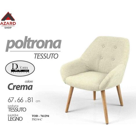 Poltrona chic tessuto da camera salotto piedi legno cm 67 x 66 x 81 h crema (1/2)