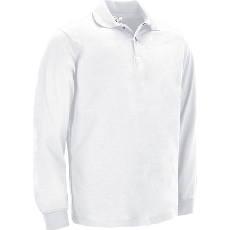 Polo de manga larga sin bolsillos, sin botones, azul y blanco, para uniforme laboral, tejido pique resistente SENA S Blanco