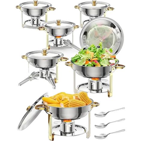 Plat à réchaud, capacité de 5 quarts, construction en acier inoxydable, 6pcs (1/2)