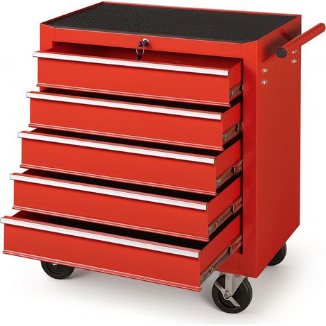 Carrello Portautensili con 5 Cassetti Rosso Carrellino per Utensili in Acciaio