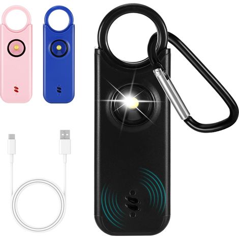 Alarme personnelle Anti agression de Poche, Alarme de sécurité d'autodéfense Rechargeable par USB pour Femmes, Sonnerie 135 DB avec Signal LED, pour Femmes, Enfants et Seniors (Noir)