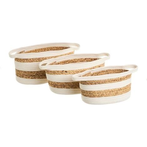 Panier de rangement - JUANIO - JUANIO - Lot de 3 tailles (petit/moyen/grand) - Coton tressé - Blanc/Naturel (1/3)