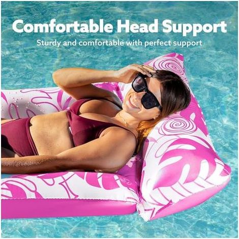 Matelas gonflable pour piscine, matelas de piscine, transat avec appui-tête pour adultes, tapis flottant, radeau pour lac, plage, piscine, jeux d'eau (Bleu, Rose) (1/5)