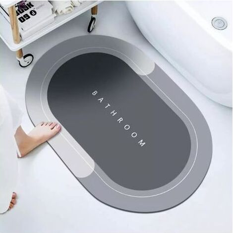 Tapis de Bain Antidérapant 40X60cm, Tapis Salle de Bain Diatomite, Tapis De Sol Super Absorbant, Tapis de Douche pour Salles de Bains, Cuisines, Chambres à Coucher, Eviers, Gris (1/5)