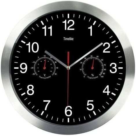 Vtizikl Quartz Ronde Horloge Murale, Aluminium Silencieuse Intérieur Murale Horlog vec Thermomètre Et Hygromètre pour Salon Cuisine Bureau (Noir) (1/5)
