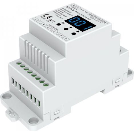 Dimmer DALI 4 Canali Guida DIN, Con Display Digitale, 4X5A@12V/24V, 4X3A@36V/48V, Dimmerabile AC Push Dim, DALI-2, PWM, 4 Indirizzi, DT6 DT8 per Strisce LED Monocolore CCT RGB RGBW