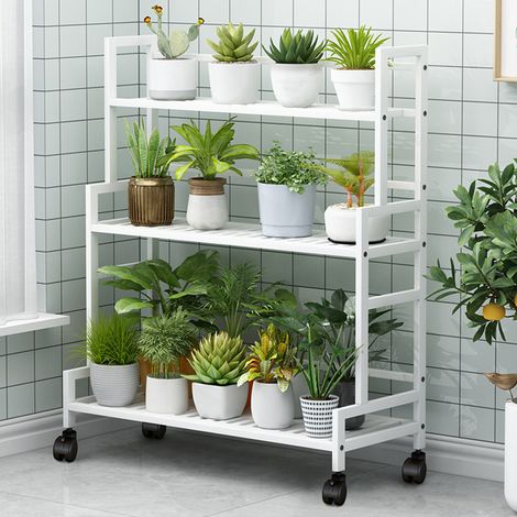 Scaffale per Piante a Scala, 3 Livelli Supporti per Piante Porta Piante da Interno Creativo Multifunzionali per Piante Libri e Decorazioni Interni Giardino Esterno Balcone Soggiorno Ufficio - Bianco (1/5)