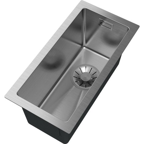 Évier de cuisine en acier inoxydable SILVO2244 1 bac rectangulaire chromé avec siphon manuel mural, montage encastré ou sous-plan, 220x440 mm (1/5)