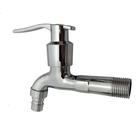 Robinet mural pour évier, robinet de jardin, robinet d'écoulement, valve 1/2" (HV854), 12 cm de long avec adaptateur (1/5)