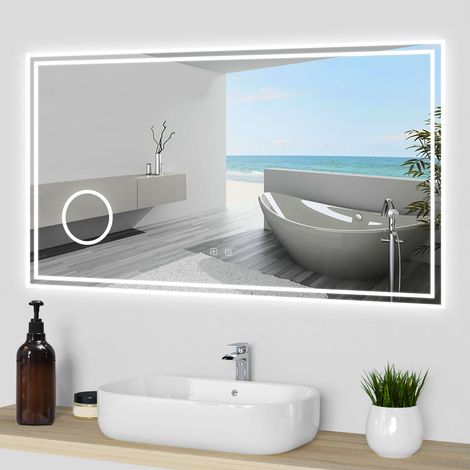 AICA Espejo de baño LED 120×70cm + Bluetooth + espejo de aumento + regulable (1/5)