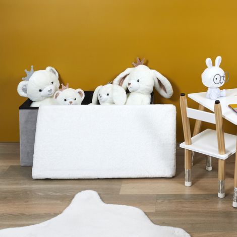 Coffre Banc Pliable - HOME DECO KIDS - LEO - Imitation Fourrure - Gris (1/5)