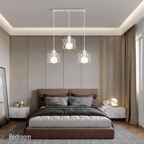 Industrielle Lustre Suspension 3 Lampes Cage Métal Pendentif Luminaire Moderne E27 pour Cuisine Chambre Balcon Salon Blanc (1/5)