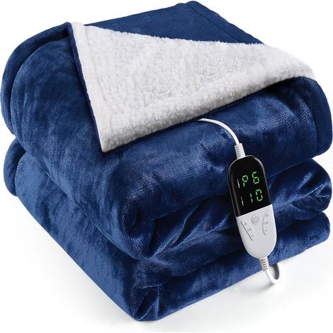 Couverture Chauffante Flanelle 155x180cm, Plaid Chauffant avec 6 Niveaux de Dhaleur, Minuterie 10H, Chaleur Rapide, Protection Contre la Surchauffe, Affichage LED, Lavable en Machine(Bleu) (1/5)