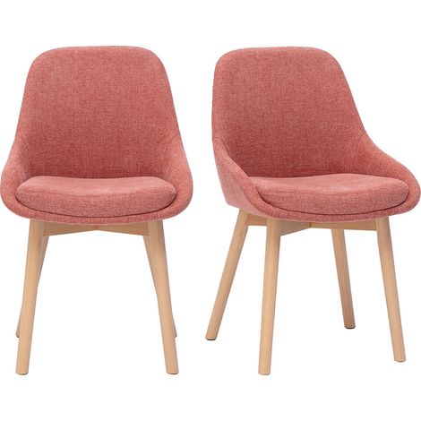 Skandinavische Stühle aus Terrakotta-samtartigem Strukturstoff und hellem Massivholz (2er Set) HOLO
