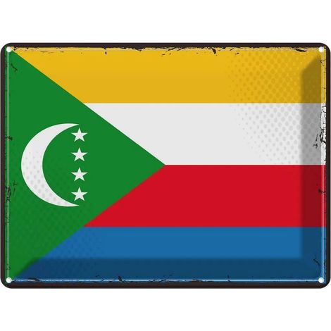 Plaque métallique 30x40 cm représentant les armoiries rétro du drapeau des Comores (1/5)