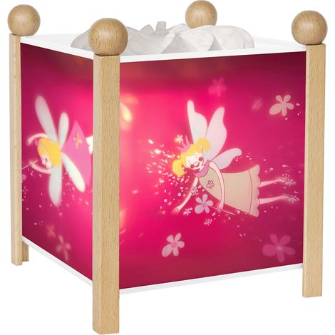 Veilleuse - Lanterne Magique - Cadeau Enfant - Lumière rassurante - Couleur Bois Naturel - Ampoule 12V 10W inclue - Prise Elec. EU