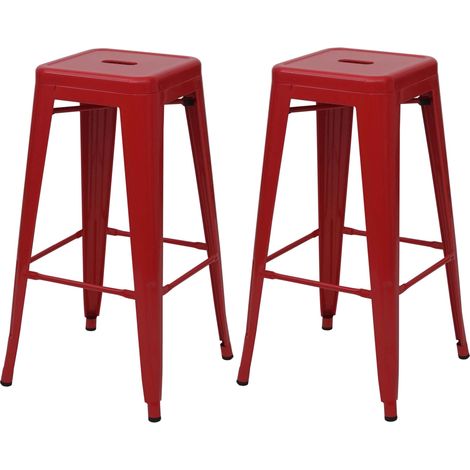 Juego de 2 taburetes de bar con sillas de metal rojo de diseño industrial apilables 040007451