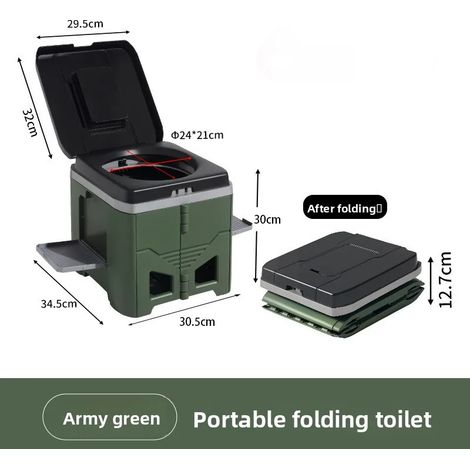 (Vert armée) Toilettes de camping pliables et portables pour adultes, anti-odeurs, tabouret de toilette mobile pour voiture, voyage et camping d'urgence (1/5)