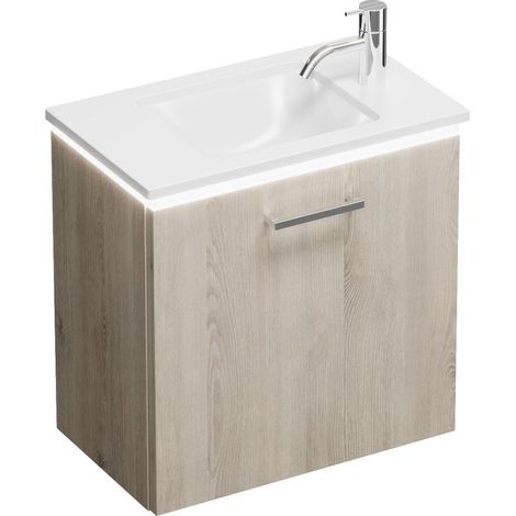 Vasque en fonte minérale Burg Eqio + meuble sous-vasque en chêne, décor flanelle/blanc alpin GRP95