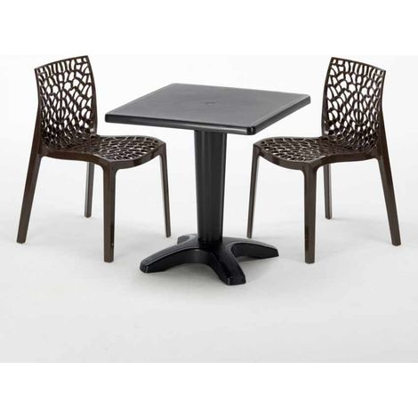 Tavolino Quadrato Nero 70x70 cm con 2 Sedie Colorate Gruvyer Aia - Marrone