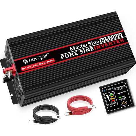 2000W Convertisseur Pur Sinus DC 24V AC 220V 230V Transformateur 2 EU Prises,1 port USB,5m télécommande,pour Voiture,Caravane,Bateau,Camion,Voyage,Puissance de Pointe 4000W (1/5)