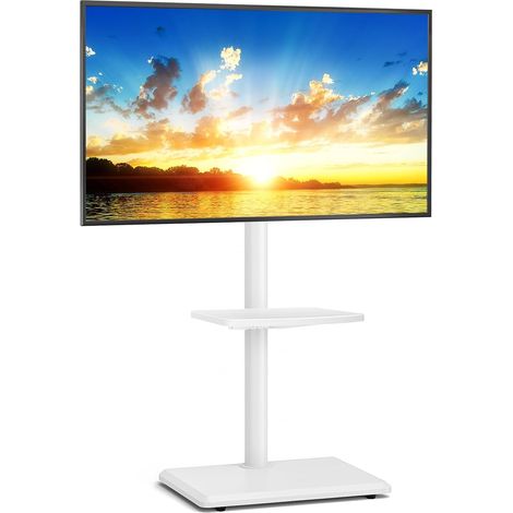 Support TV au sol universel pivotant avec support pour téléviseurs de 32 à 55 pouces jusqu'à 40 kg, hauteur réglable avec pivot, haut support TV avec base en bois blanc, VESA max 400 x 400 mm (1/5)