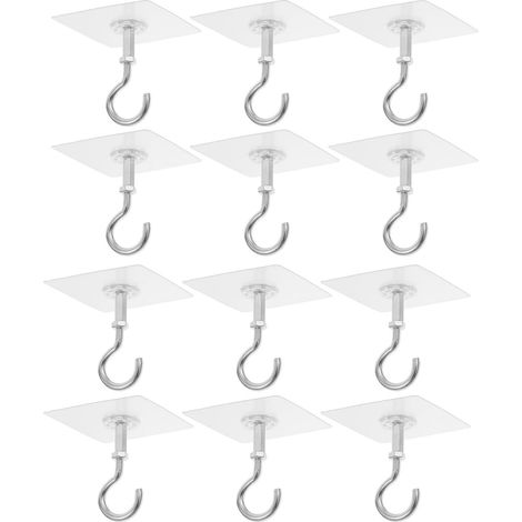 Lot de 12 Crochets Adhésifs Autocollants sans Perçage pour Plafond Transparents Grosse Ouverture Fixation Forte pour Suspendre Plantes Paniers Carillons et Décorations (1/5)