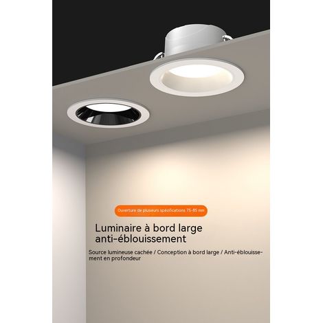 Lot de 2 spots LED encastrables anti‑éblouissants 5W, corps blanc, 3 couleurs modulables, trou de coupe 75‑85mm