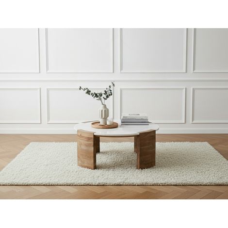 BOBOCHIC - Table basse ronde D.85 cm TORVI plateau marbre et pieds bois massif d'acacia (1/5)