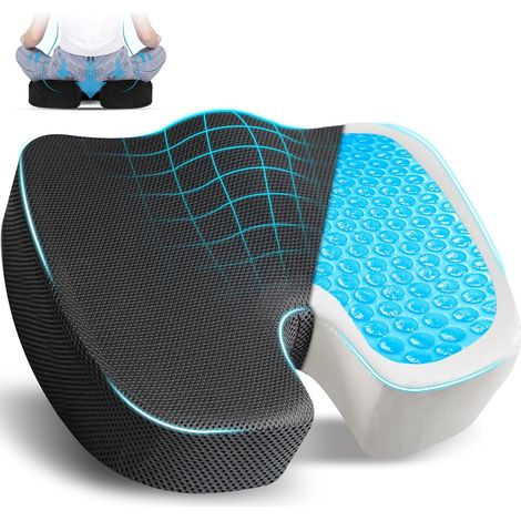 Cojín de asiento, doble capa de gel, espuma viscoelástica, funda de malla lavable, para oficina, coche o silla de ruedas.