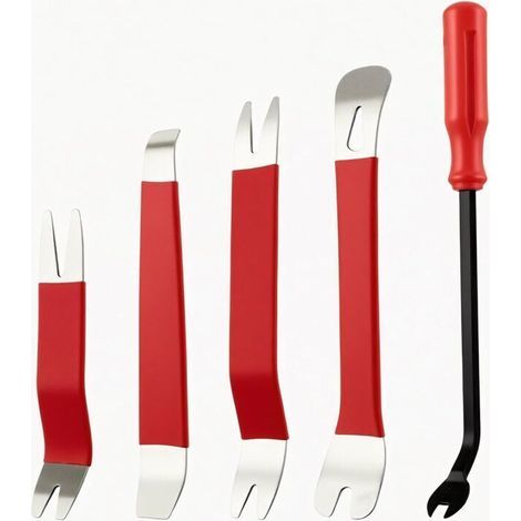 Set d'outils de démontage Automobile, 5 pièces de Cales en métal pour Garnitures + Outil de Levage, kit de réparation Automobile pour Le Retrait des Panneaux de Porte et de Garniture, Rouge (1/4)