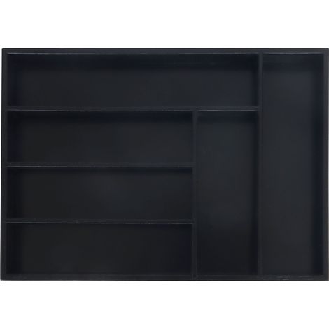 Relaxdays Besteckkasten, Schubladeneinsatz mit 6 Fächern, für Küchenbesteck, Bambus, HxBxT: 5 x 35,5 x 25,5 cm, schwarz