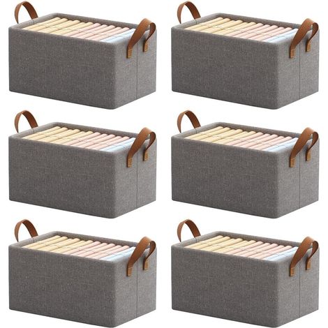 Lot de 6 sacs de rangement pour vêtements, fond épais, tiroirs de rangement en acier avec poignées, rangement pliable Boîte (1/5)