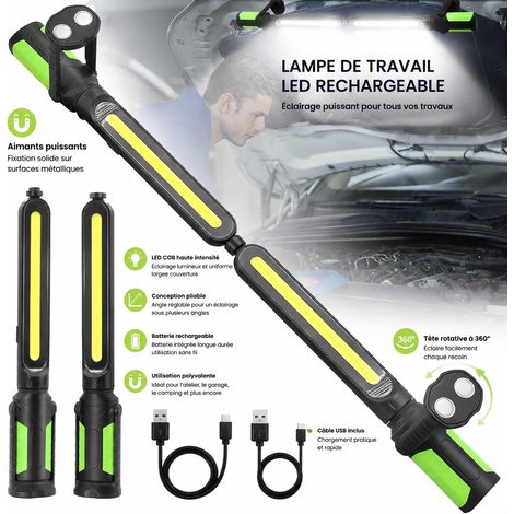 Lampe de travail LED rechargeable atelier mécanique 5W angle 180° vert, 40 × 10 × 8 cm, 670 g – Livraison gratuite (1/5)